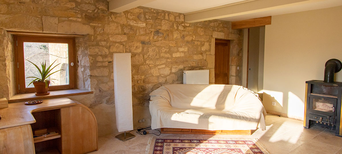 The living space of our gîte in southern Ardèche