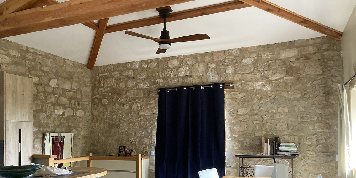 The ceiling fan in the gîte's kitchen